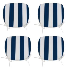 4 PCS Set Outdoor Chair Cushions Seat Cushions with Straps; Patio Chair Pads(Blue / White Color)