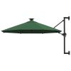 Wall-mounted Parasol with LEDs and Metal Pole 118.1" Green