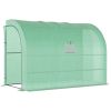 Outsunny 10' x 5' x 7' Lean to Greenhouse, Walk-In Green House, Plant Nursery with 2 Roll-up Doors and Windows, PE Cover and 3 Wire Shelves, Green