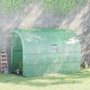 Outsunny 10' x 5' x 7' Lean to Greenhouse, Walk-In Green House, Plant Nursery with 2 Roll-up Doors and Windows, PE Cover and 3 Wire Shelves, Green