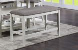 1-Pc Relaxed Vintage Counter Height Bench with Upholstered Seat Dining Bedroom Wooden Furniture Chalk Gray Finish