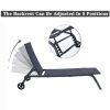 Outdoor Chaise Lounge Chair; Five-Position Adjustable Metal Recliner; Black