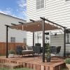 Outsunny 10' x 10' Outdoor Retractable Pergola Canopy, Aluminum Patio Pergola, Backyard Shade Shelter for Porch Party, Garden, Grill Gazebo - Brown