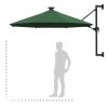 Wall-mounted Parasol with LEDs and Metal Pole 118.1" Green
