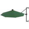 Wall-mounted Parasol with LEDs and Metal Pole 118.1" Green