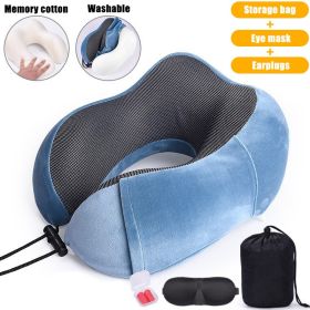 U Shaped Memory Foam Neck Pillows Soft Slow Rebound Space Travel Pillow Massage Sleeping Airplane Pillow Neck Cervical Bedding (Color: Upgrade B Light Blue)
