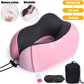 U Shaped Memory Foam Neck Pillows Soft Slow Rebound Space Travel Pillow Massage Sleeping Airplane Pillow Neck Cervical Bedding (Color: Upgrade B Pink)