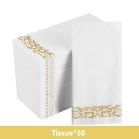 50pcs Gold/Silver Disposable Forks Plastic Tableware Dessert Knives Forks Spoon Cutlery Set Wedding Birthday Party Decor Supply (Color: Gold paper)