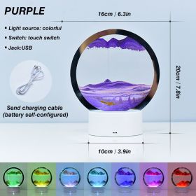 2023 Creative 3D Moving Sand Art Night Light Quicksand Painting Table Lamp LED Lights Hourglass Christmas Gift Home Office Decor (Emitting Color: Purple)