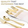 50pcs Gold/Silver Disposable Forks Plastic Tableware Dessert Knives Forks Spoon Cutlery Set Wedding Birthday Party Decor Supply